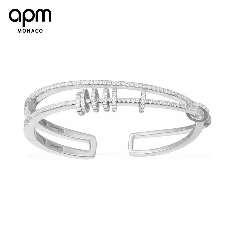 APM Monaco Silver Cuff Bracelet with Diamond Accents APM Monaco Silver Cuff Bracelet with Diamond Accents